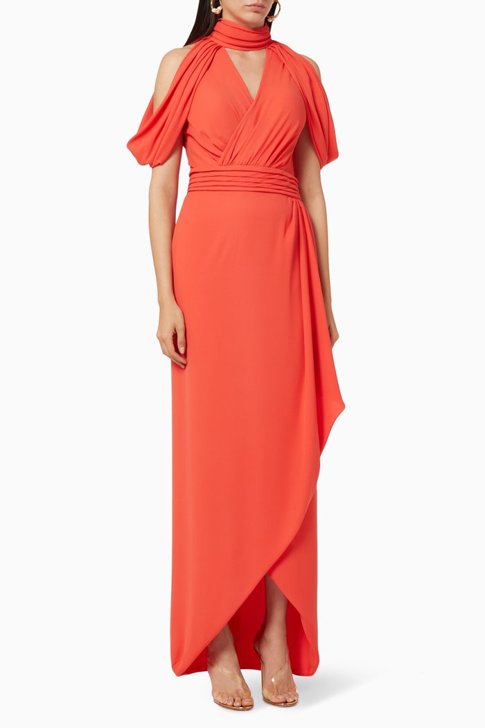 

Off Shoulder Silk Chiffon Draped Dress, Red
