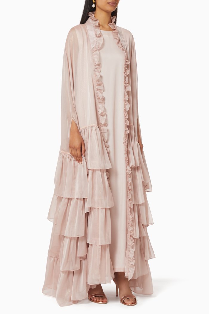 Ruffled Chiffon Dress Set, Pink
