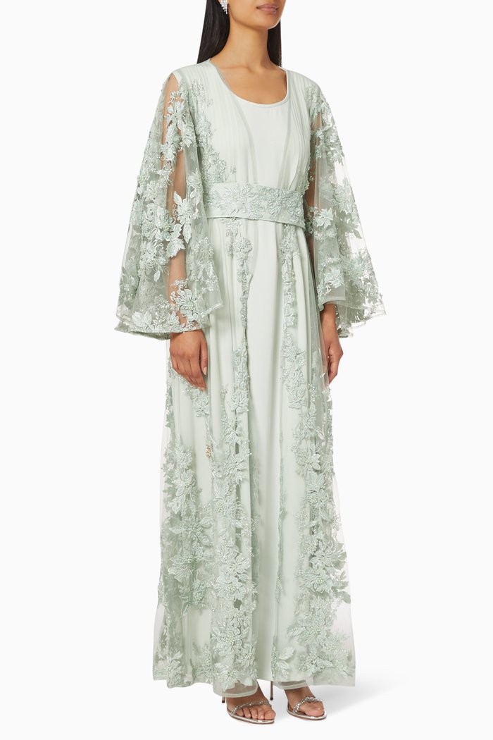

Floral Embroidered Kaftan Set, Green