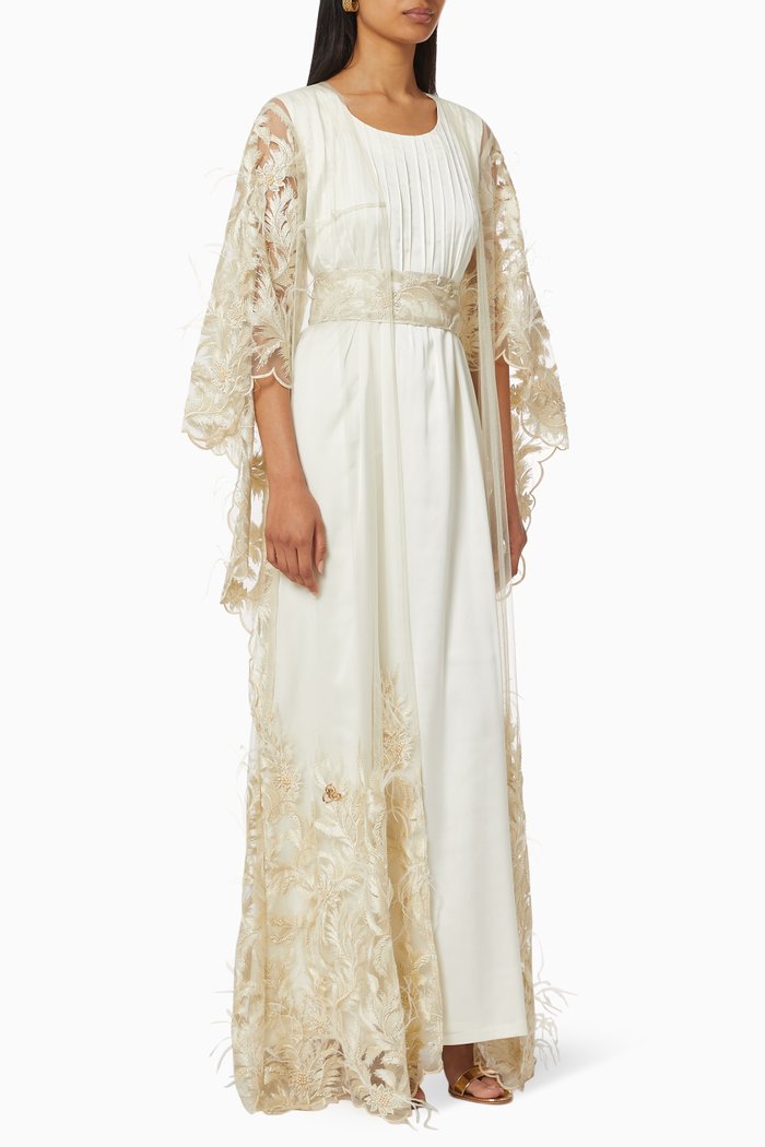 

Floral Embroidered Kaftan Set, Neutral