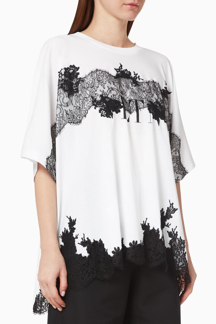 

VLTN Print Cotton Lace T-Shirt, White