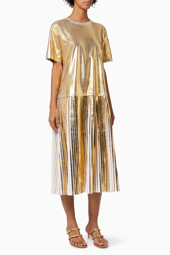 

Pleated Jersey Dress, Gold