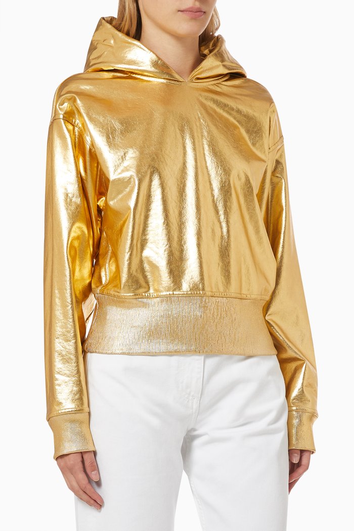 

Metallic Hoodie in Cotton Blend, Gold