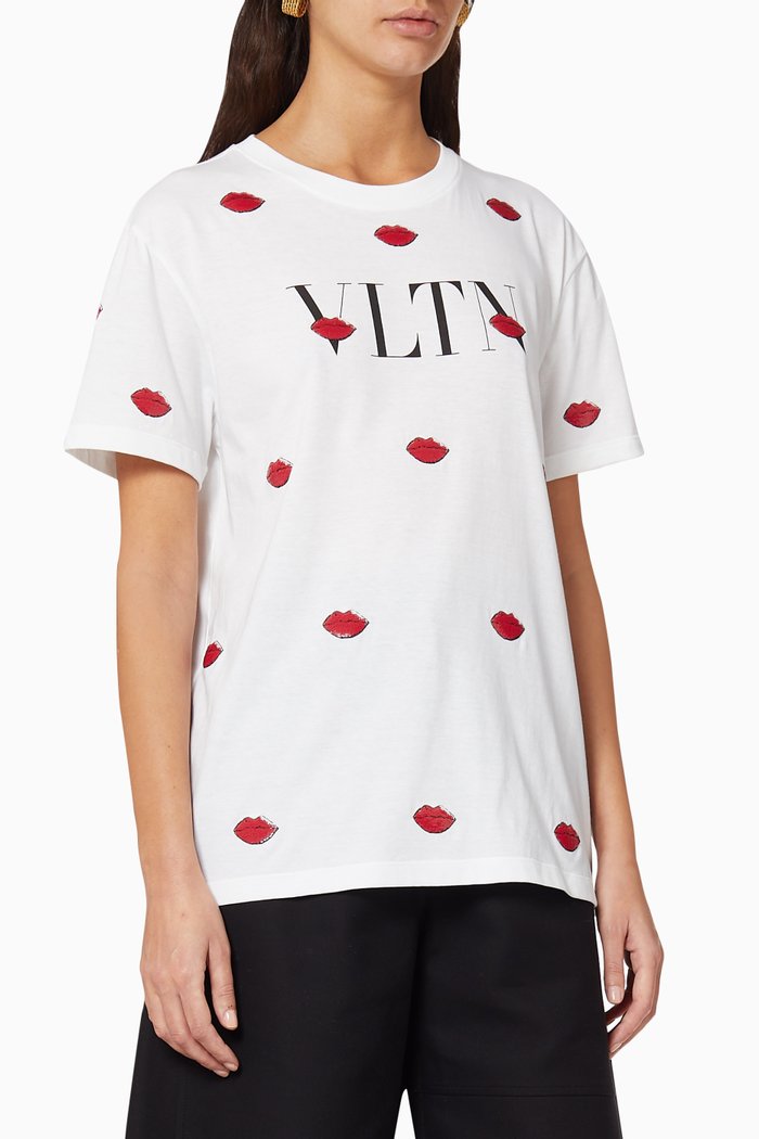 

VLTN Le Rouge Embroidered Oversized Cotton T-Shirt, White