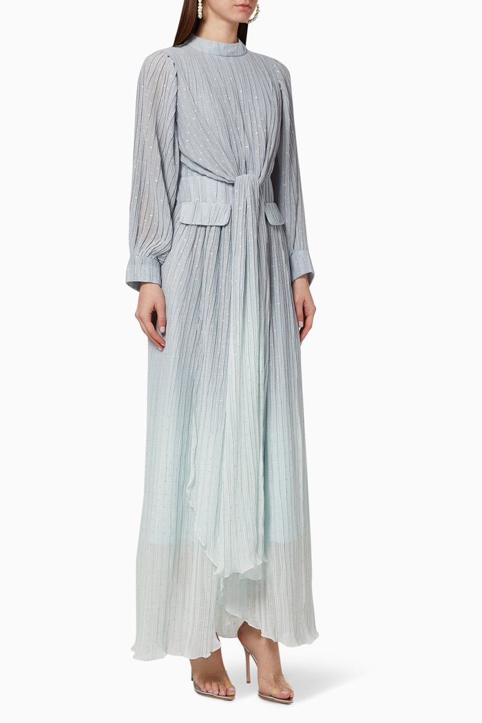 

Pleated Ombre Knot Dress, Blue