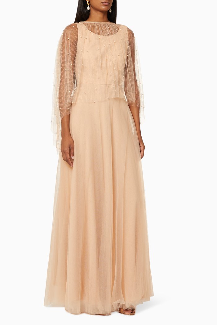 

Embellished Tulle Cape Dress, Orange