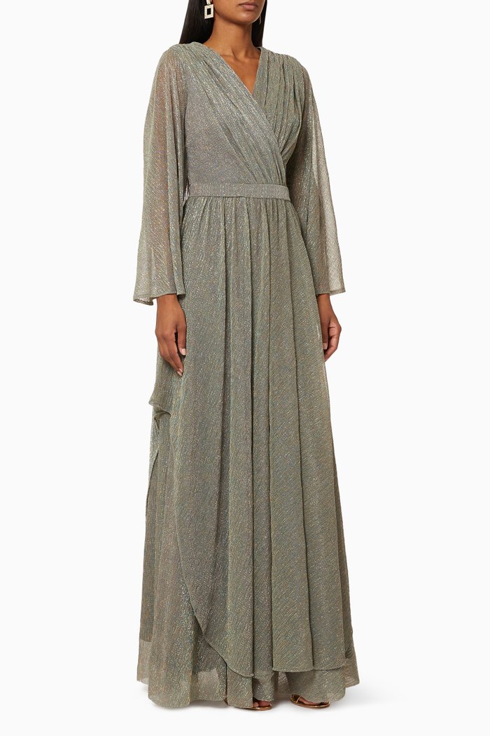 

Shimmer Pleated Wrap Dress, Grey