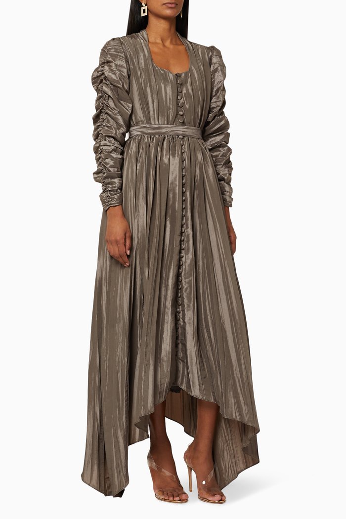 Asymmetric Pleated Dress, Brown