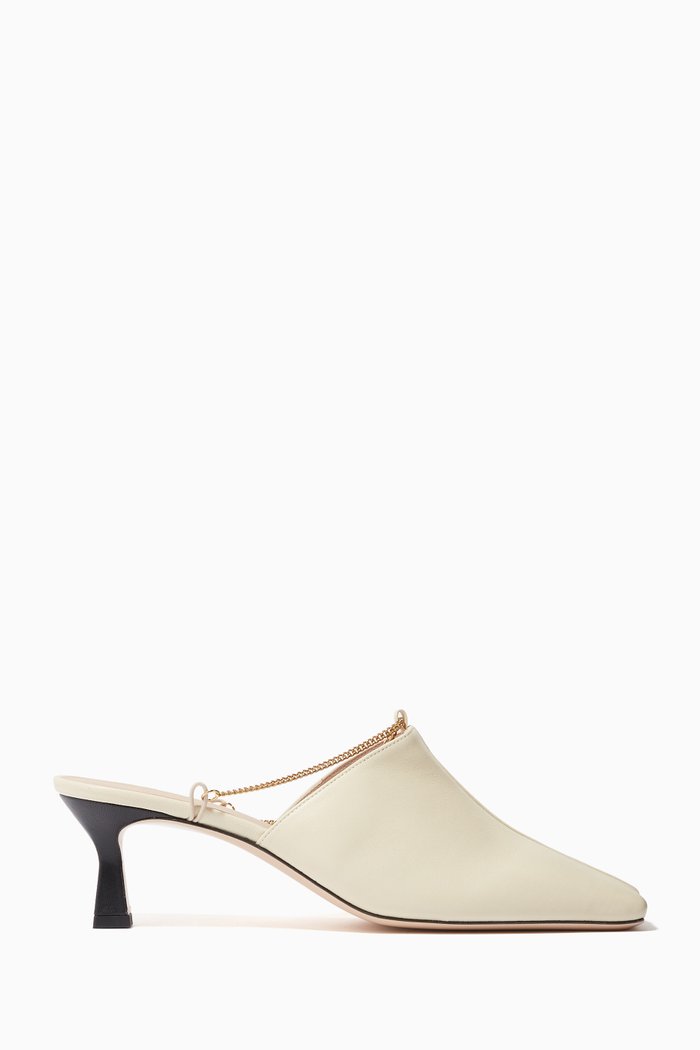 

Isa Chain Mules in Leather, White