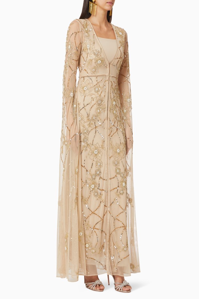 Beaded Jacket & Dress Set, Gold