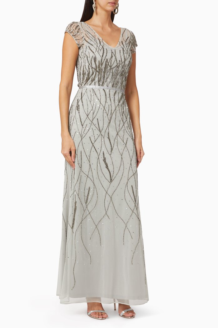 

Beaded Tulle Gown, Silver