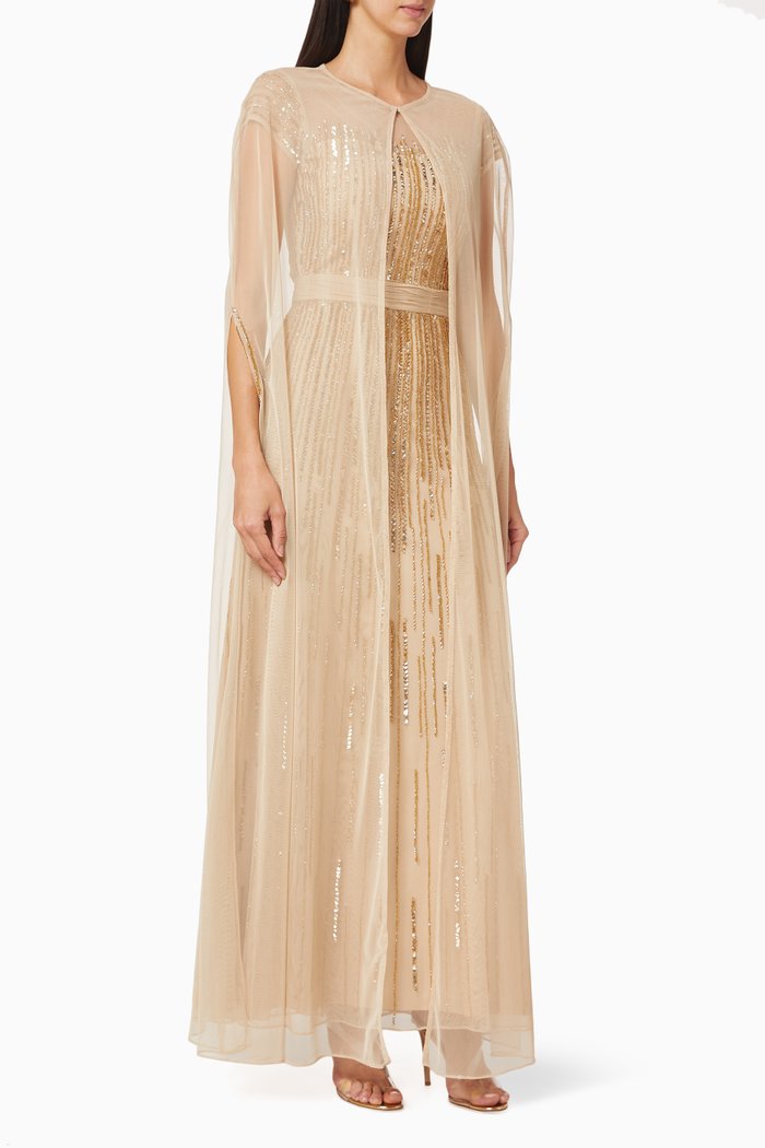 Beaded Cape & Dress Set, Gold