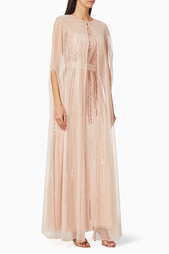Beaded Cape & Dress Set, Pink