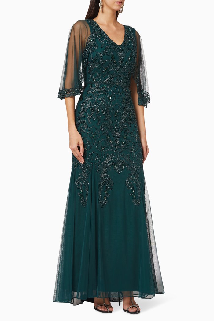 

Beaded Cape Gown, Green