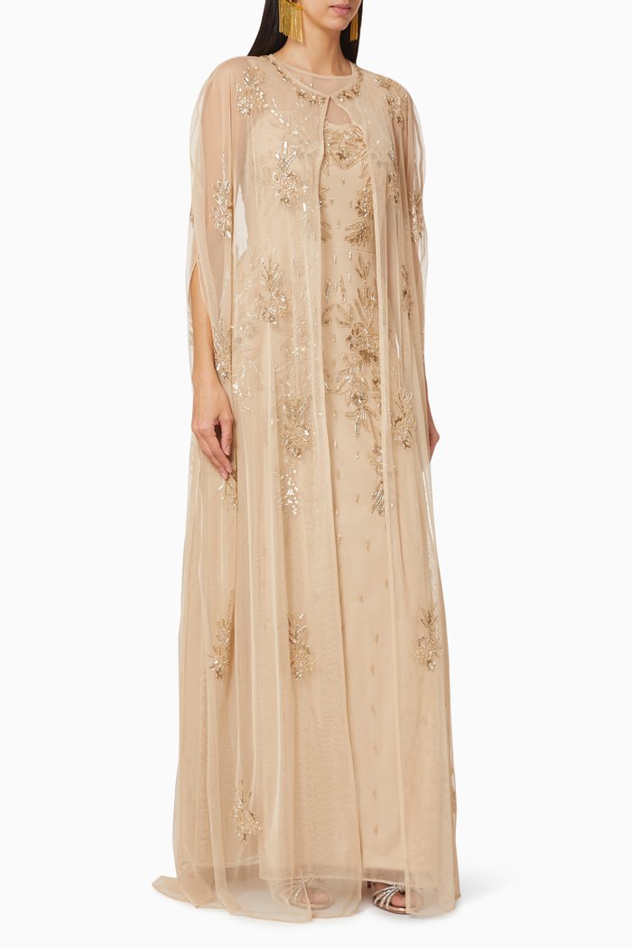 

Beaded Cape & Dress Set, Neutral