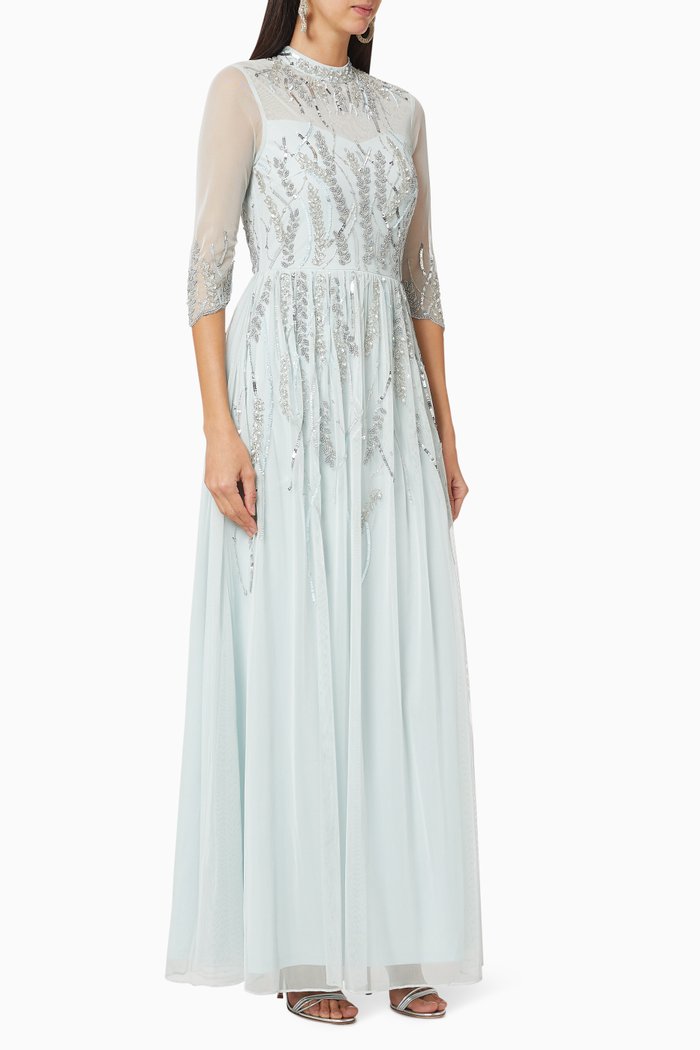 

Beaded Tulle Gown, Blue