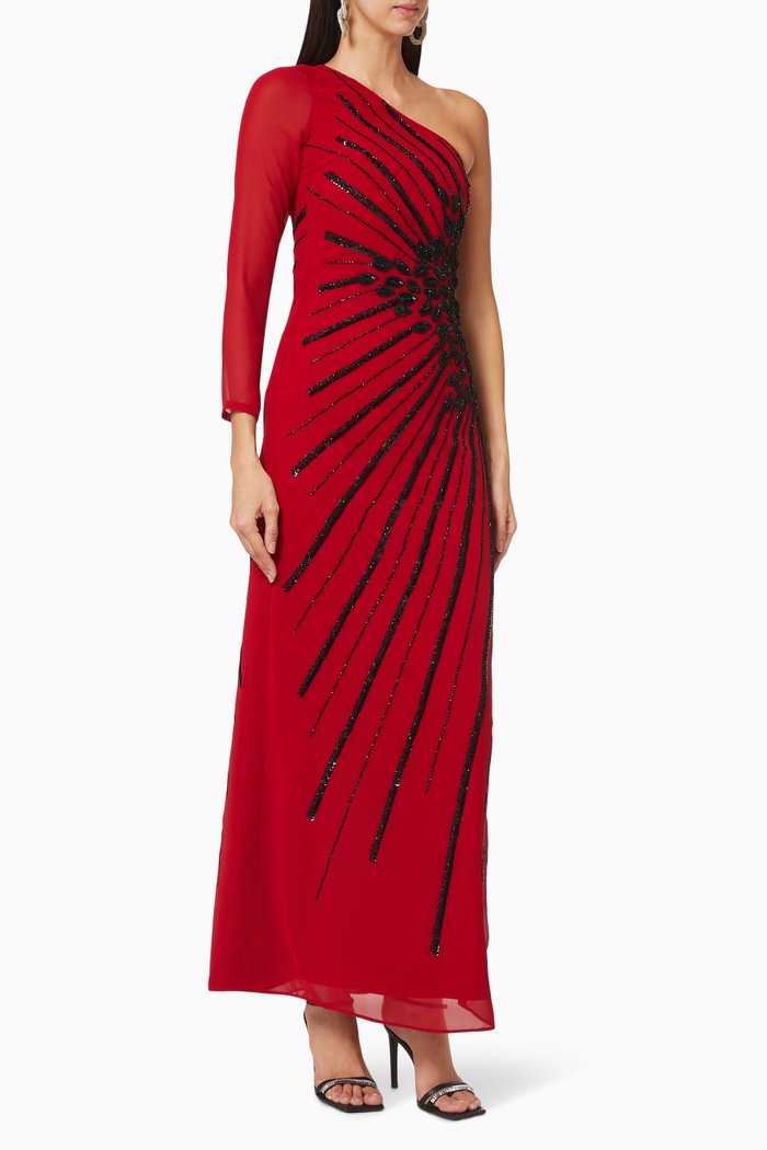

One Shoulder Beaded Gown, Red