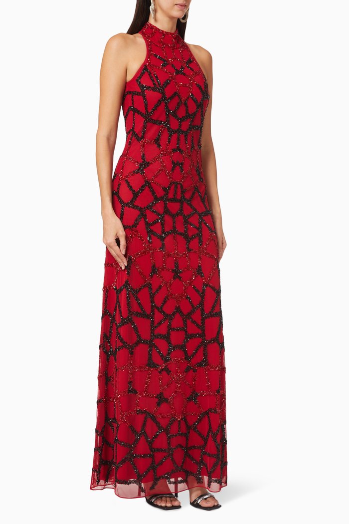 

Beaded Halterneck Gown, Red