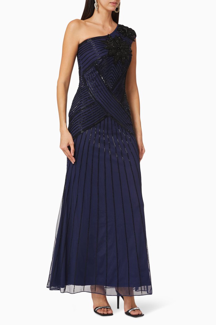 

Beaded One Shoulder Gown, Blue