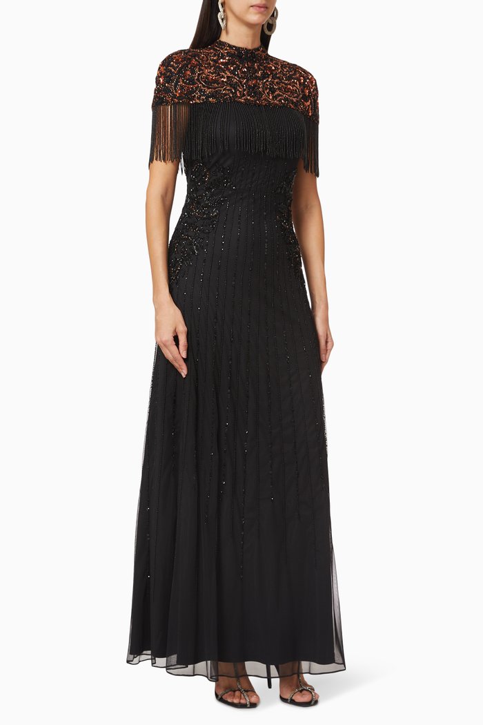 

Beaded Fringe Gown, Black