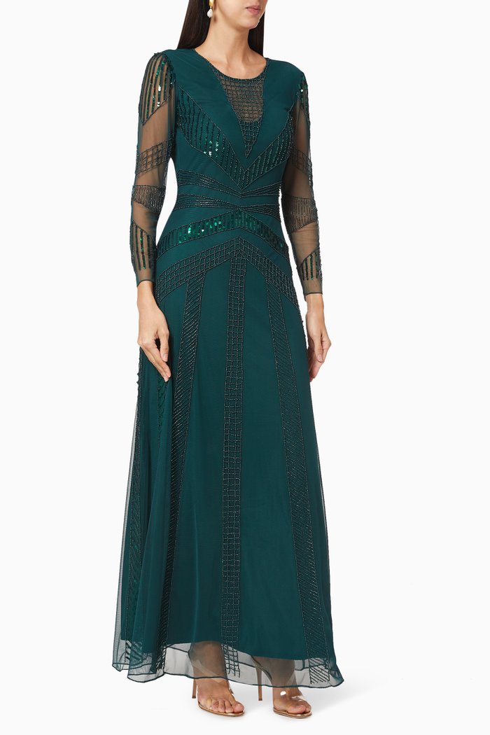 

Beaded Tulle Dress, Green