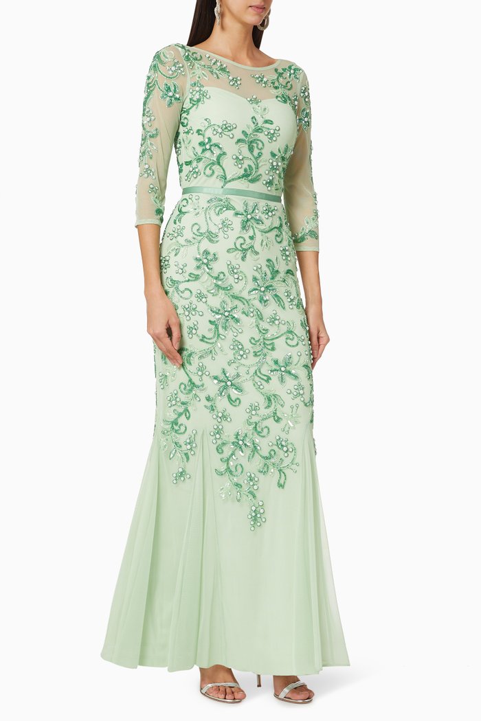 

Beaded Tulle Gown, Green