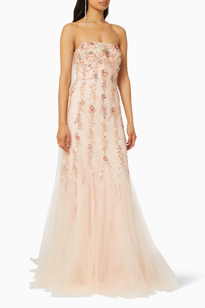 

Sequin Bead Tulle Gown, Pink