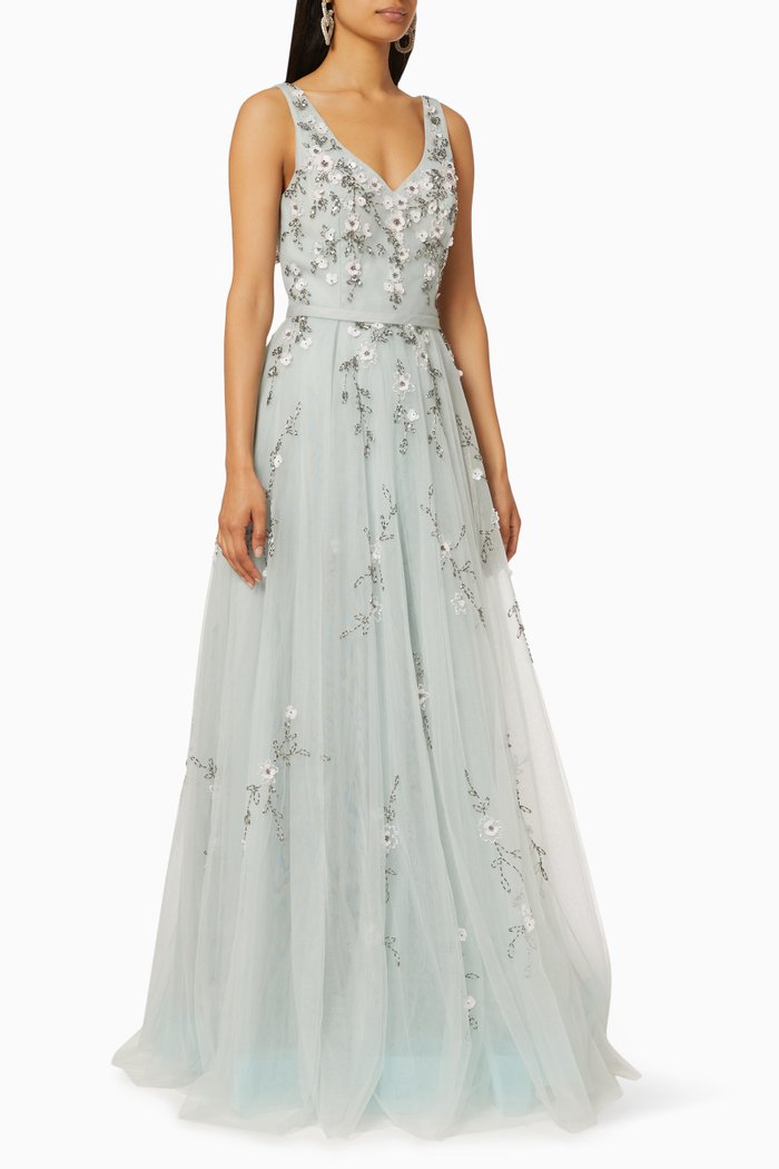 

Beaded Tulle Gown, Grey