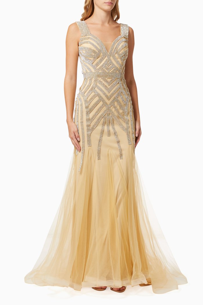 

Embellished Tulle Gown, Gold