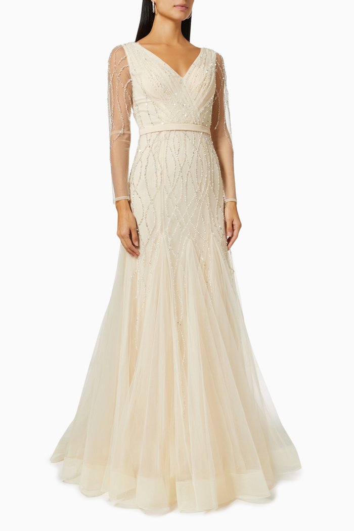 

Sequin Bead Gown in Tulle, Neutral