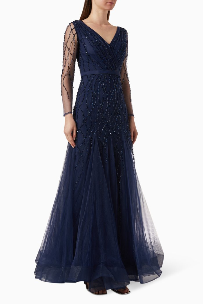 

Sequin-embellished Gown in Tulle, Blue