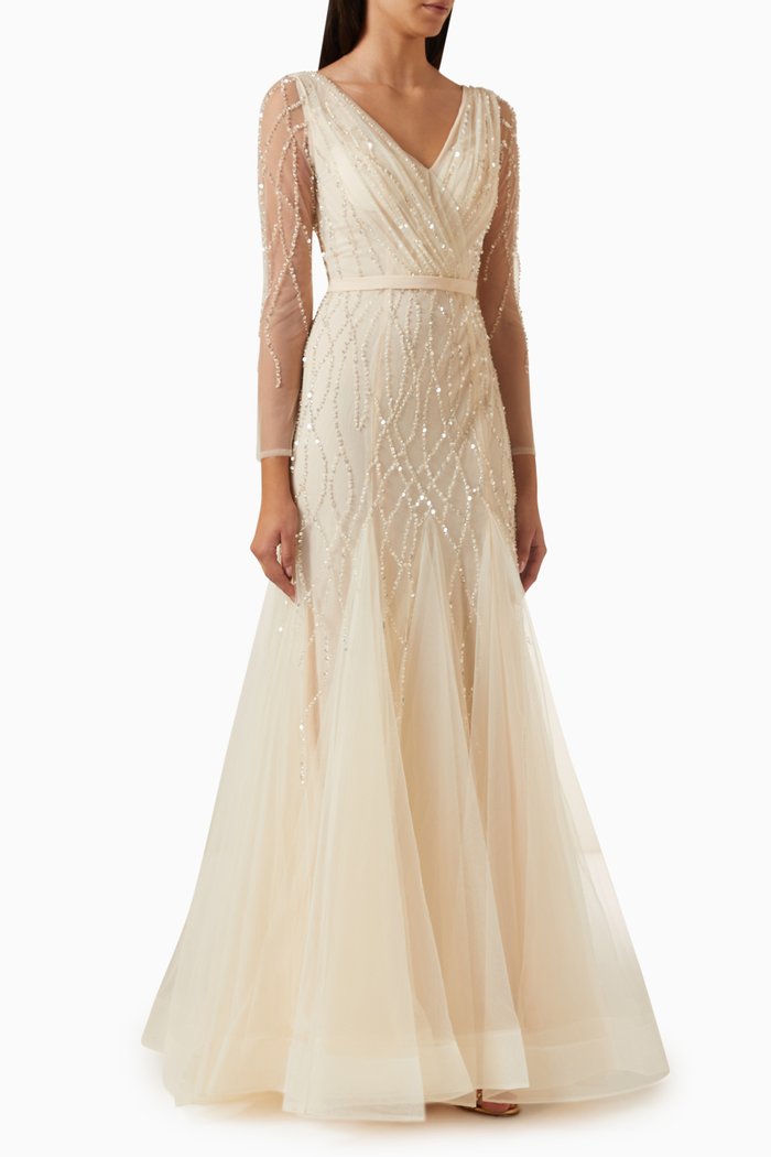 

Sequin Bead Tulle Gown, Neutral
