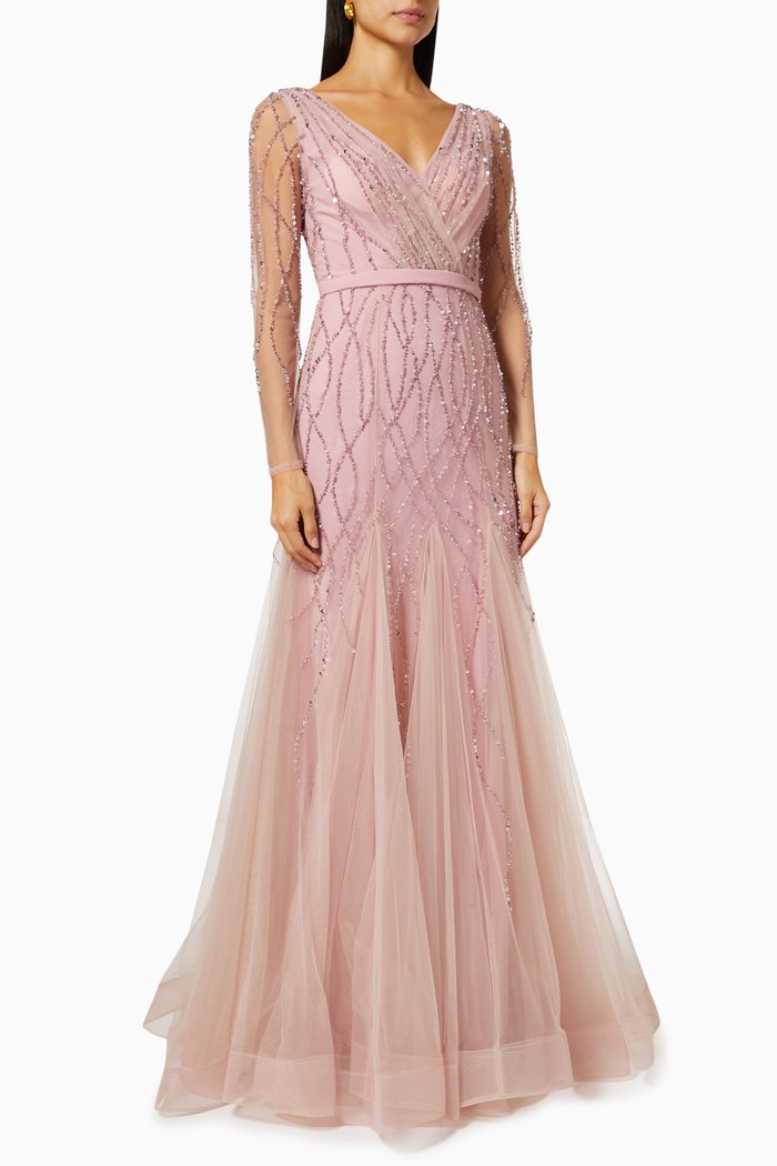 

Sequin Bead Gown in Tulle, Pink