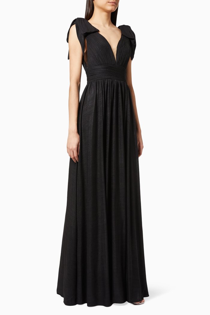 Pleated Bow Gown, Black