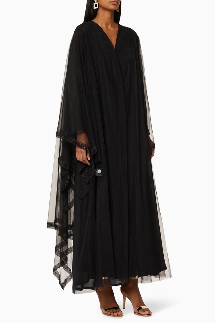 Asymmetric Tulle Abaya, Black