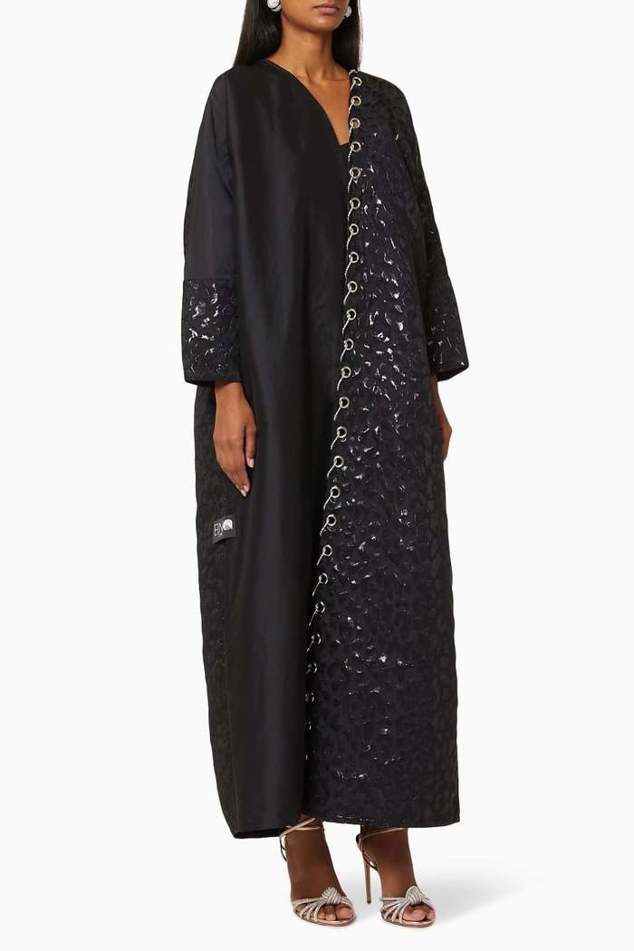 

Embroidered Jacquard Abaya, Black