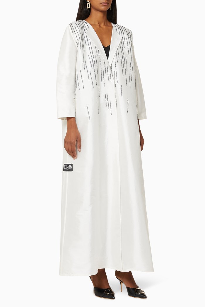 

Embroidered Trench Coat Abaya, White