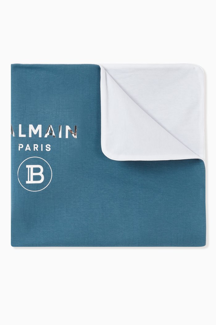

Balmain Logo Cotton Blanket, Blue