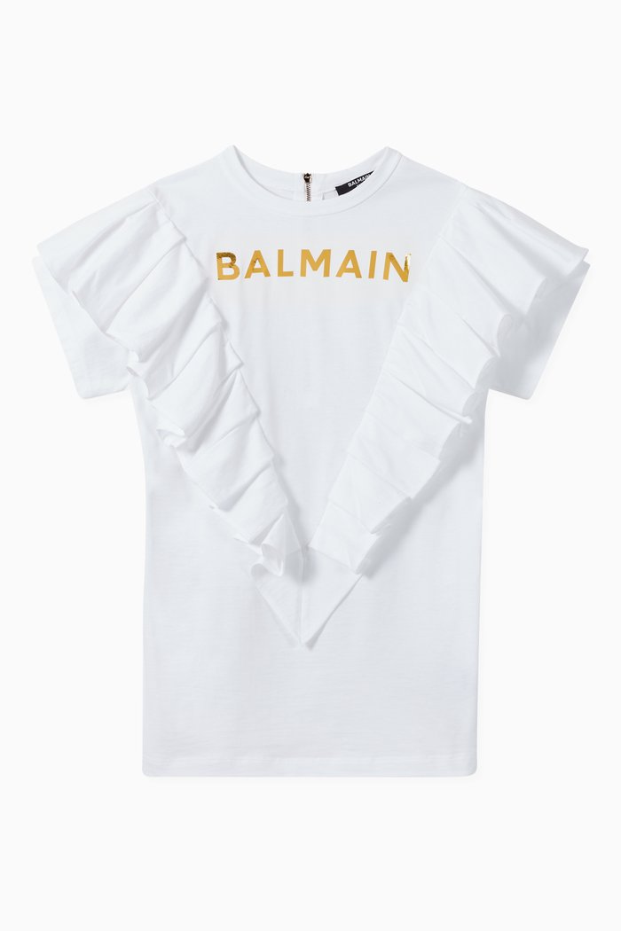 

Ruffled T-Shirt Dress in Cotton Jersey, White