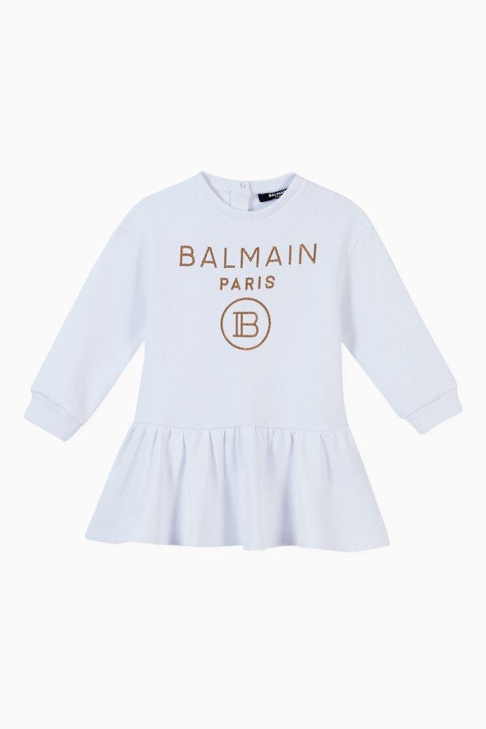 

Sequin Logo Sweatshirt Dress in Cotton, White