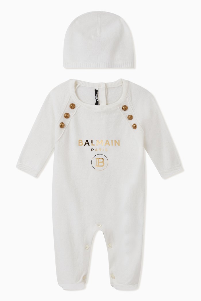 

Cashmere Romper & Hat Set, White