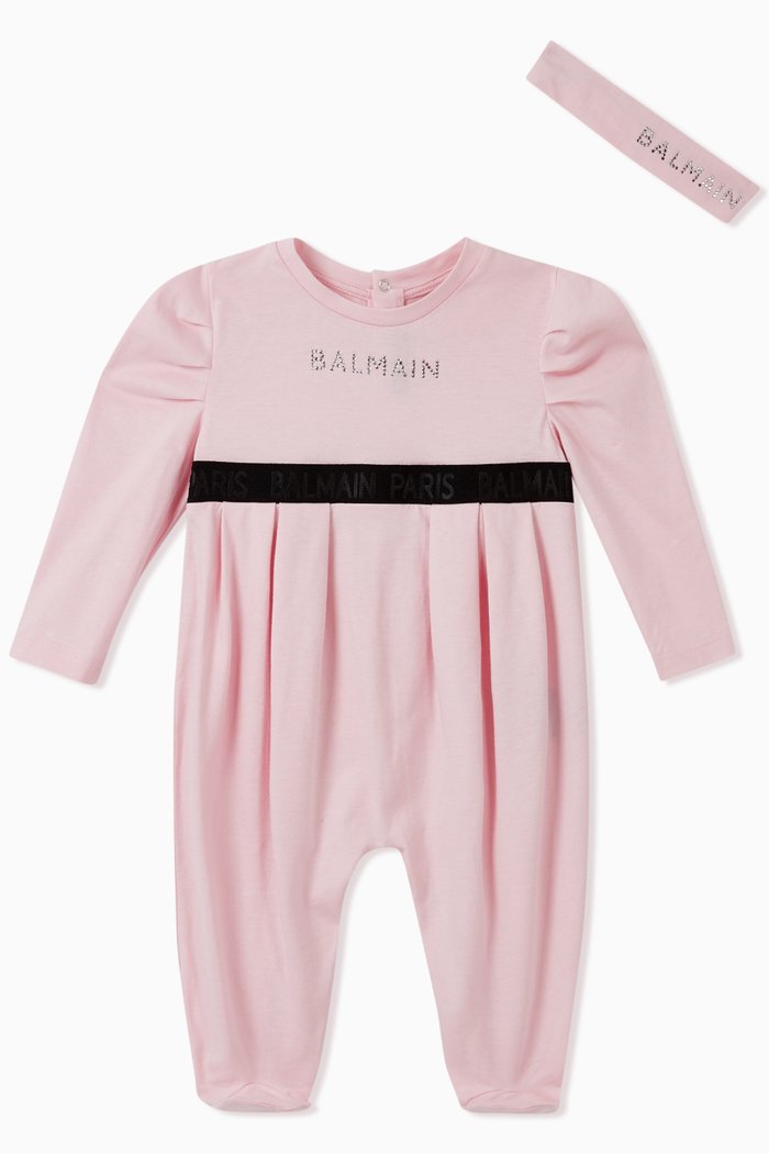 

Rhinestone Cotton Romper and Headband Set, Pink