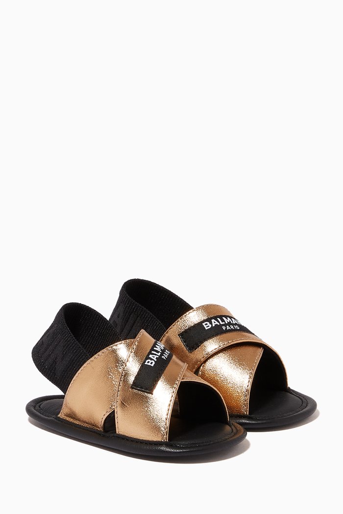 

Logo Cross Band Sandals in Leather, Gold