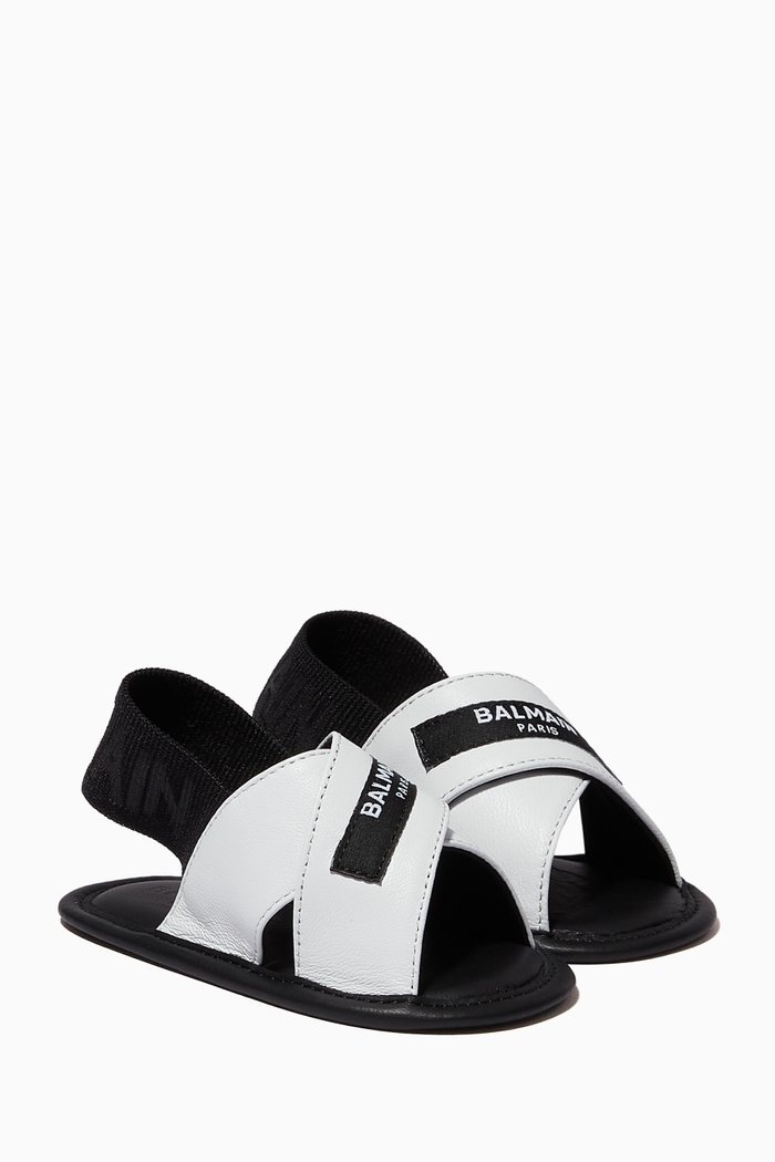 

Logo Cross Band Sandals in Leather, White