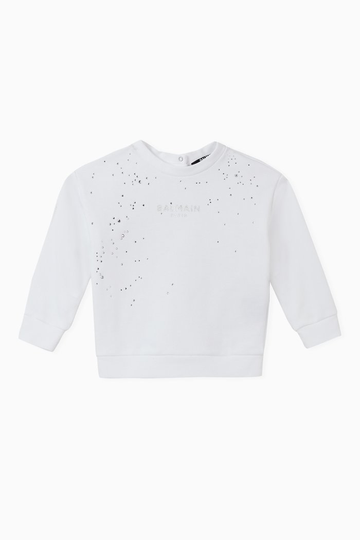 

Rhinestone Embellished Jersey Sweatshirt, White