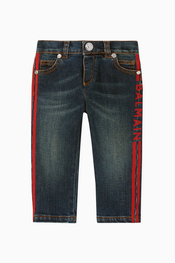 

Striped Logo Denim Jeans, Blue