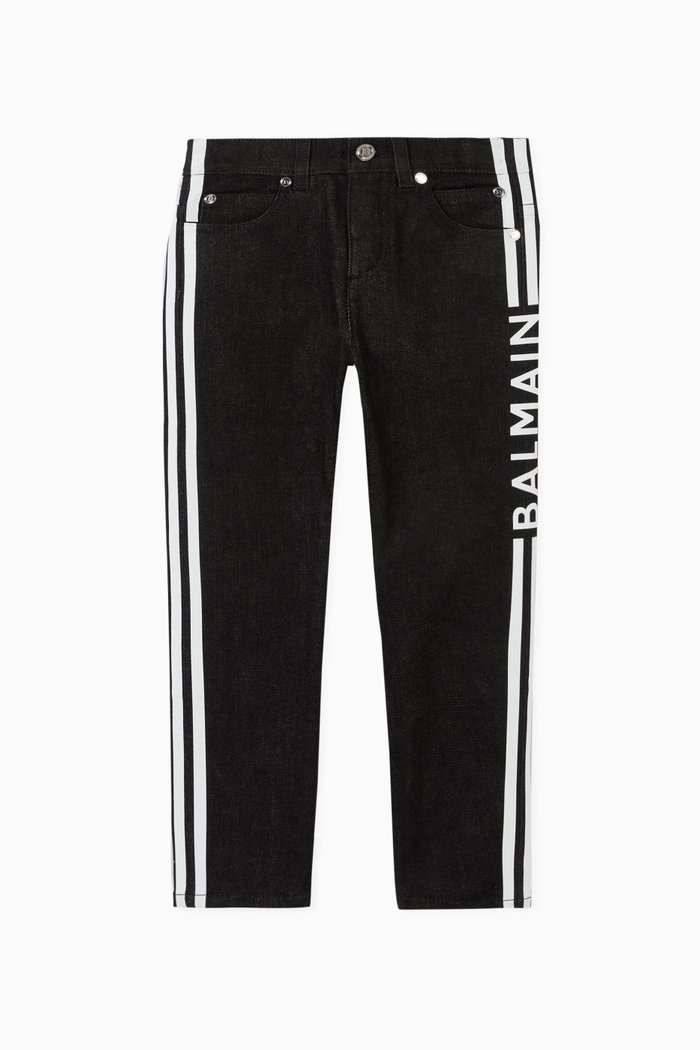 Side Stripe Denim Jeans, Black