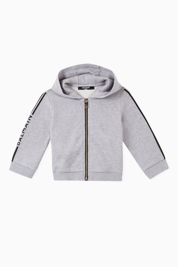

Logo Stripe Hoodie in Cotton, Grey