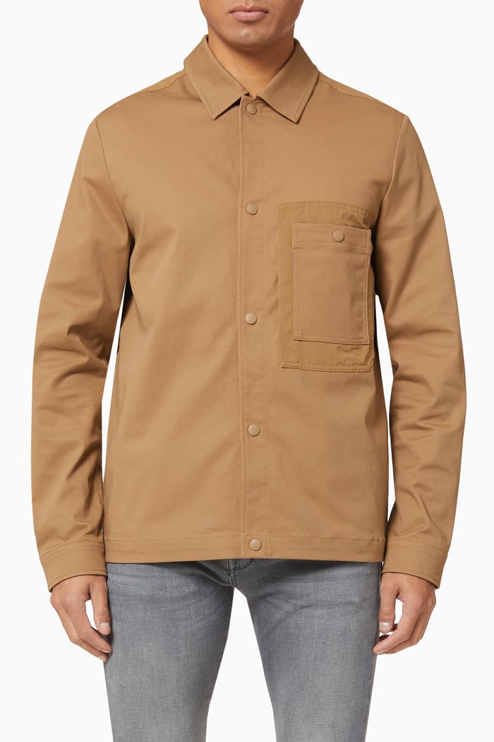 Snap Button Cotton Jacket, Brown