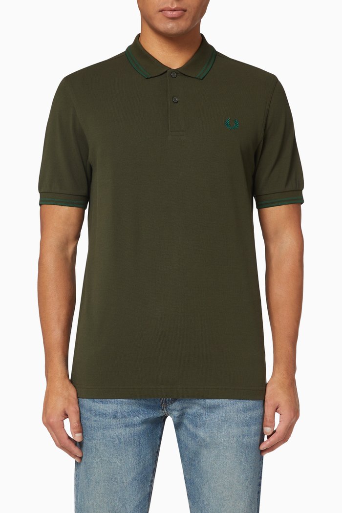 

Twin Tipped Cotton Piqué Polo, Green